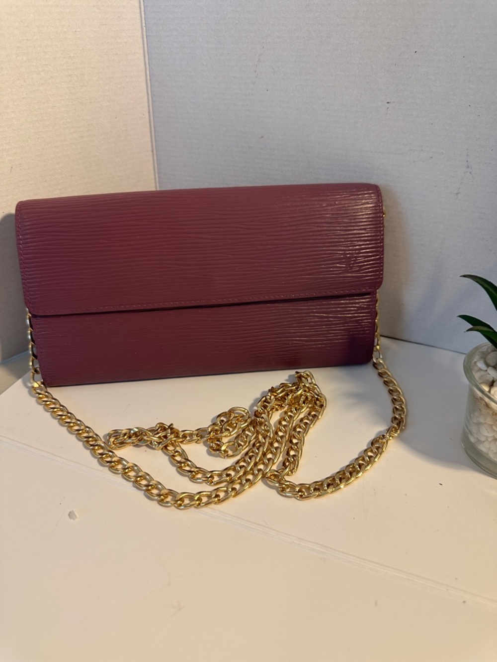Louis Vuitton Epi Long Wallet 
Date code CA0976
Unbranded gold chain added